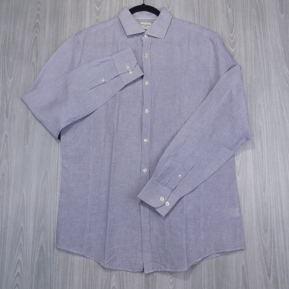 Baird McNutt Murano Slim Fit Shirt Mens L Purple Linen Blend Button-down EUC - Picture 3 of 9